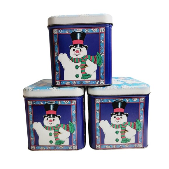 Vintage 1995 Act II Popcorn Christmas Eve Empty Tins Frosty The Snowman - Picture 5 of 9